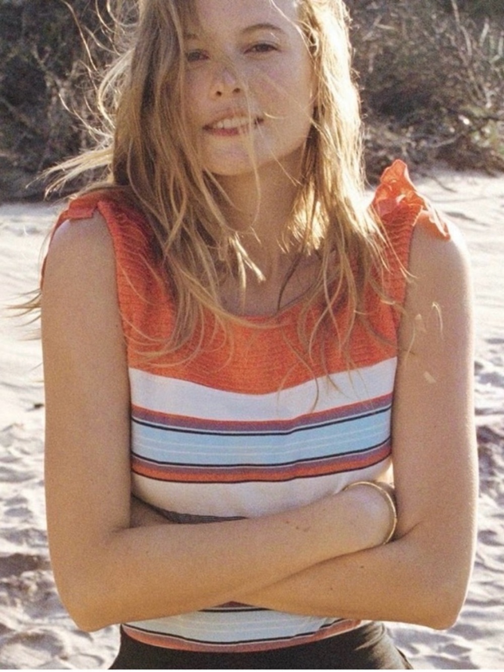 POSTMARK for ANTHROPOLOGIE 9-H15 STCL Pleated Tie Stripe Top